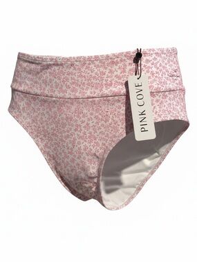Pink Cove Pink and White Floral High-Rise Bikini Bottoms Size Medium